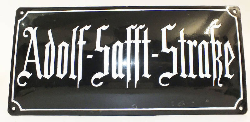 Adolf-Safft-Straße Emailschild Straßenschild sehr alt,gewölbt enamel street sign