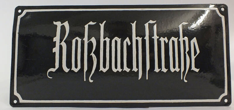 Roßbachstraße Emailschild Strassenschild, sehr alt, gewölbt, enamel street sign