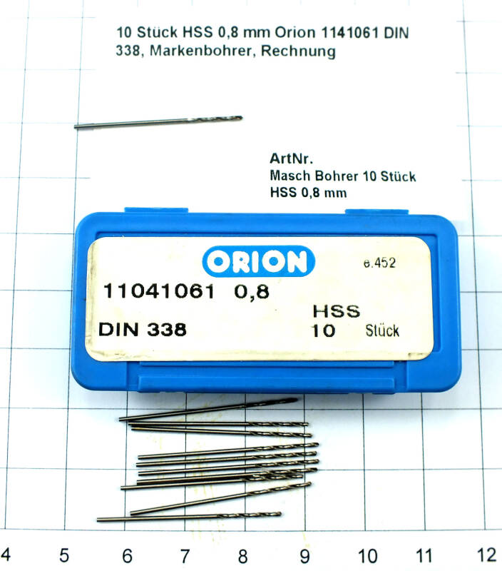 10 St. HSS 0,8 mm  Orion 11041061 DIN 338 Spiralbohrer Markenbohrer  Mwst.