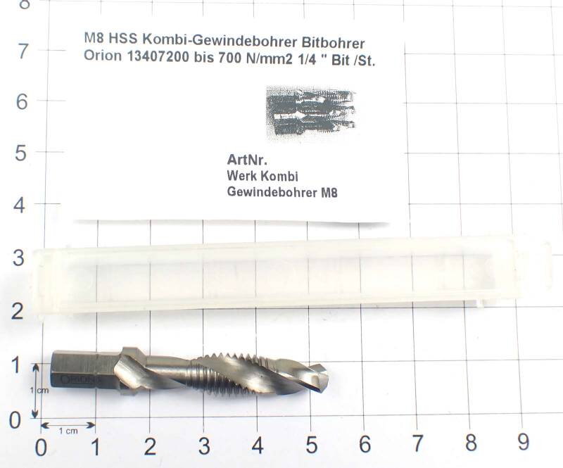 M8 HSS Kombi-Gewindebohrer Bitbohrer Orion 13407200 bis 700 N/mm2 1/4 " Bit