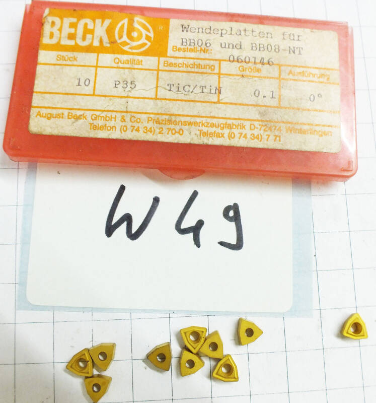 10 St. Bore Beck BB06 + BB08N P35 0.1 Wendepl.f. Vollbohrer NOS Inserts neu W49