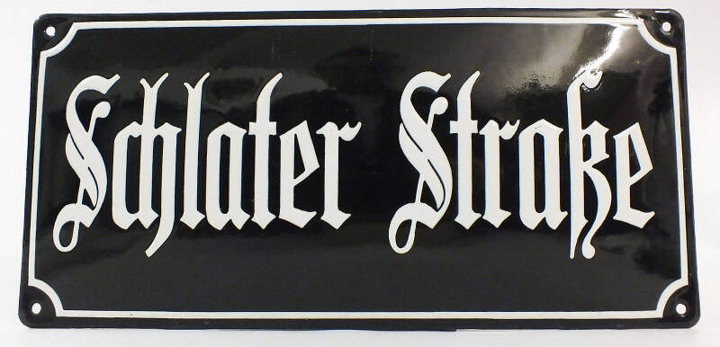 Schlater Straße Emailschild Straßenschild, sehr alt, gewölbt, enamel street sign