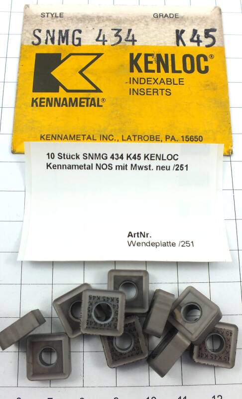 10 St. SNMG 434 K45 KENLOC Kennametal Wendeplatte Inserts NOS mit Mwst. neu /251
