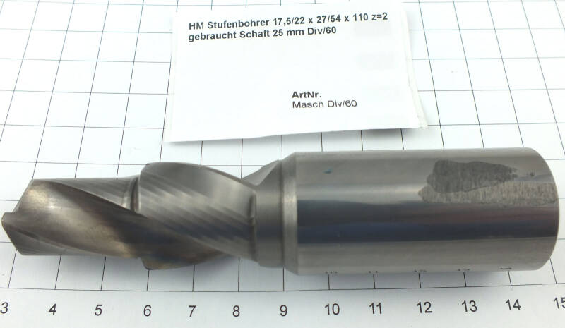 HM Stufenbohrer 17,5/22 x 27/54 x 110  gebraucht Schaft 25 mm Div/60