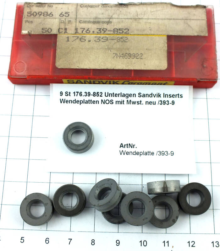 9 St 176.39-852 Unterlagen Sandvik Inserts Wendeplatten NOS mit Mwst. neu /393-9