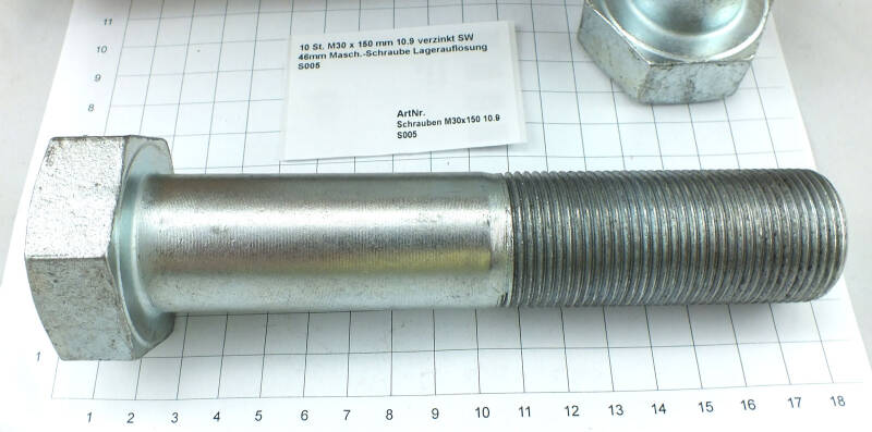 10 St. M30 x 2 x 150 mm 10.9 DIN 960 verzinkt SW 46mm 6-kant Schraube S005