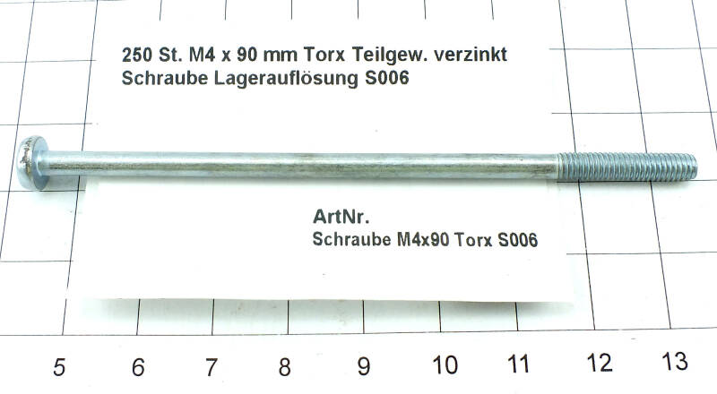250 St. M4 x 90 mm Torx Teilgew. verzinkt Schraube Lagerauflösung S006