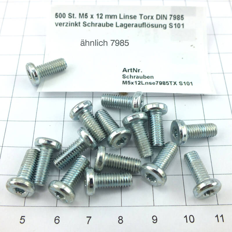 500 St. M5 x 12 mm Linse Torx flacher Kopf 2,8 mm hoch verzinkt Schraube S101