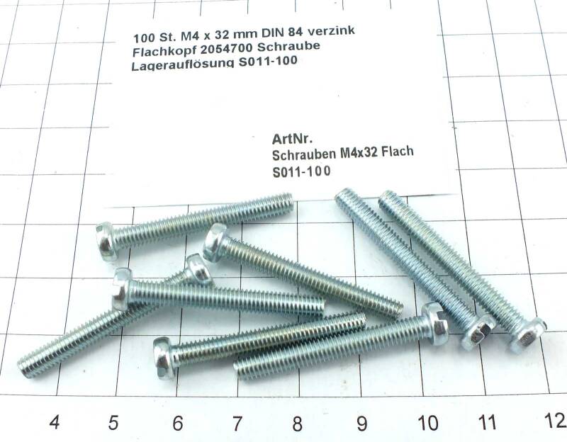 100 St. M4 x 32 mm DIN 84 verzinkt Schlitzschraube Lagerauflösung S011-100