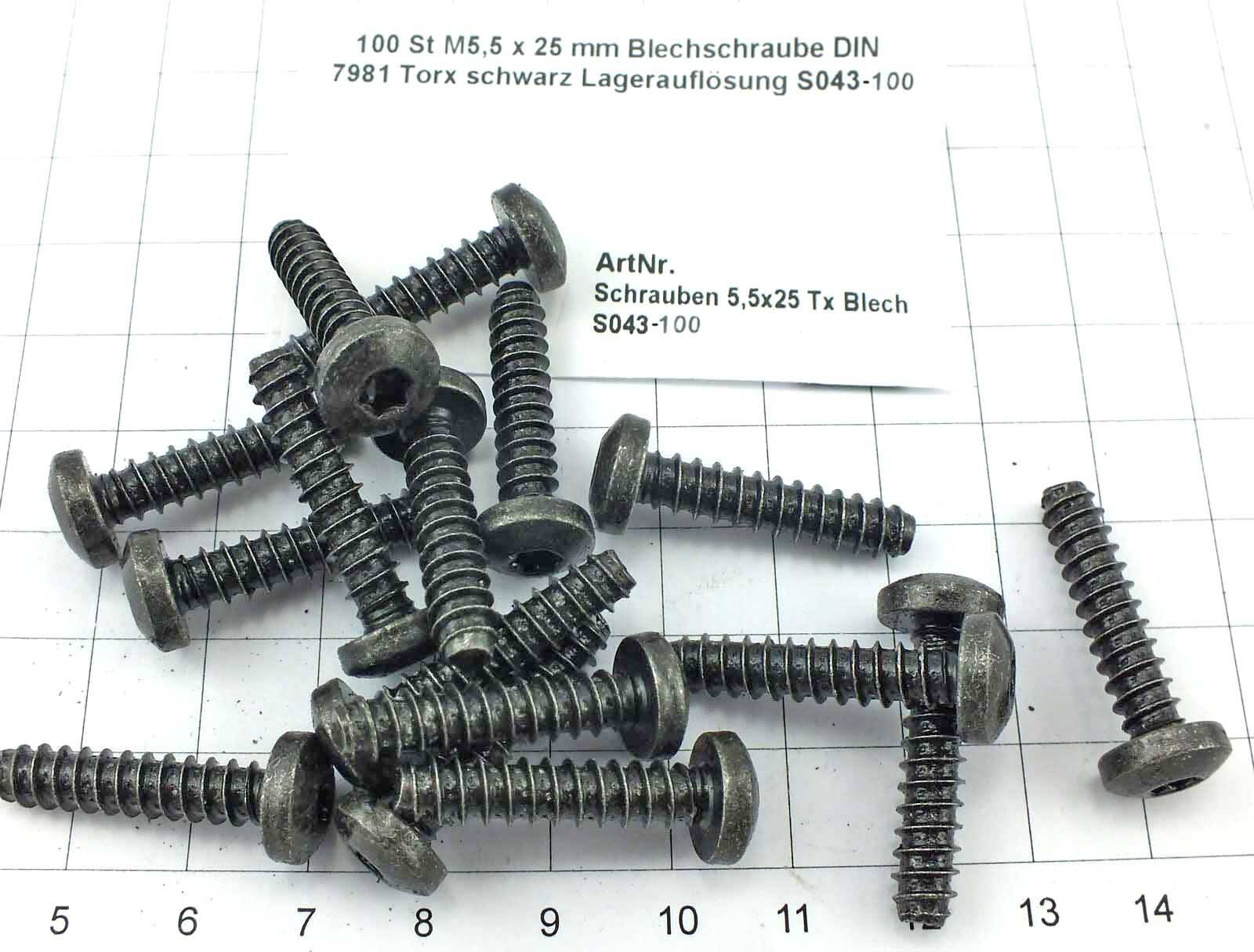 100 St. 5,5 x 25 mm Blechschraube DIN 7981 Torx schwarz