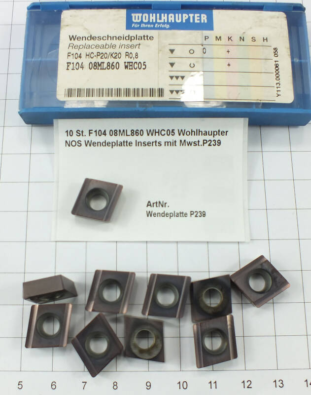 10 St. F104 08ML860 WHC05 Wohlhaupter NOS Wendeplatte Inserts  .P239