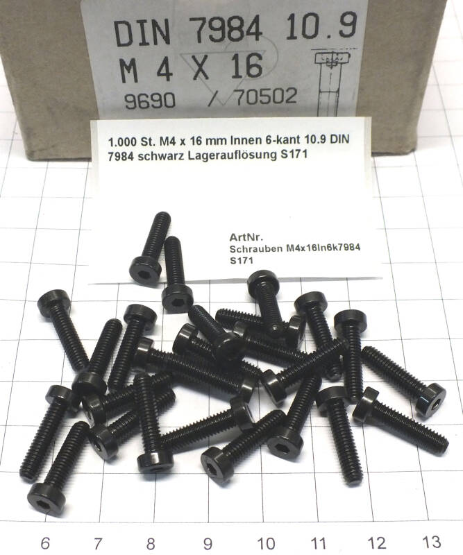 1.000 St. M4 x 16 mm Innen 6-kant 10.9 DIN 7984 schwarz Lagerauflösung S171