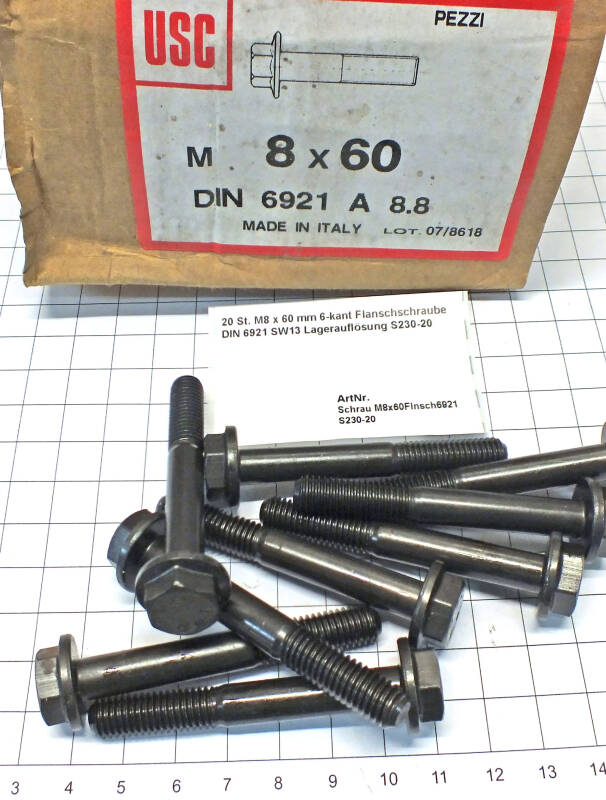 20 St. M8 x 60 mm 6-kant Flanschschraube DIN 6921 SW13 Lagerauflösung S230-20