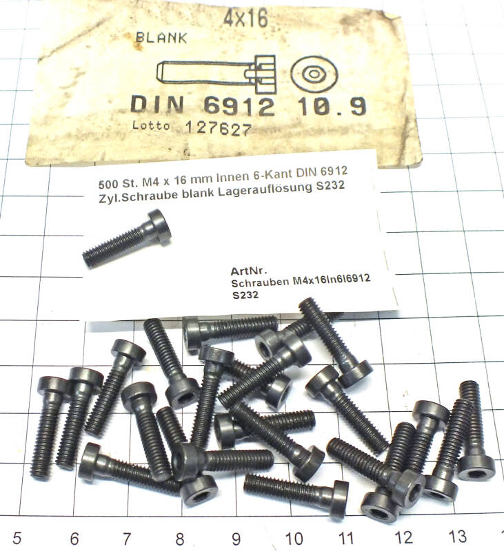 500 St. M4 x 16 mm Innen 6-Kant DIN 6912 Zyl.Schraube blank Lagerauflösung S232