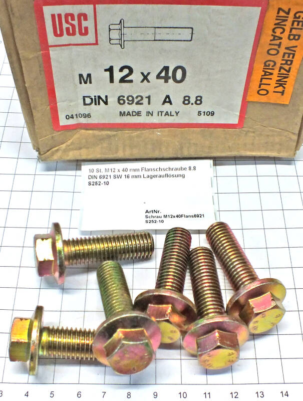 10 St. M12 x 40 mm Flanschschraube 8.8 DIN 6921 SW 16 mm Lagerauflösung S252-10