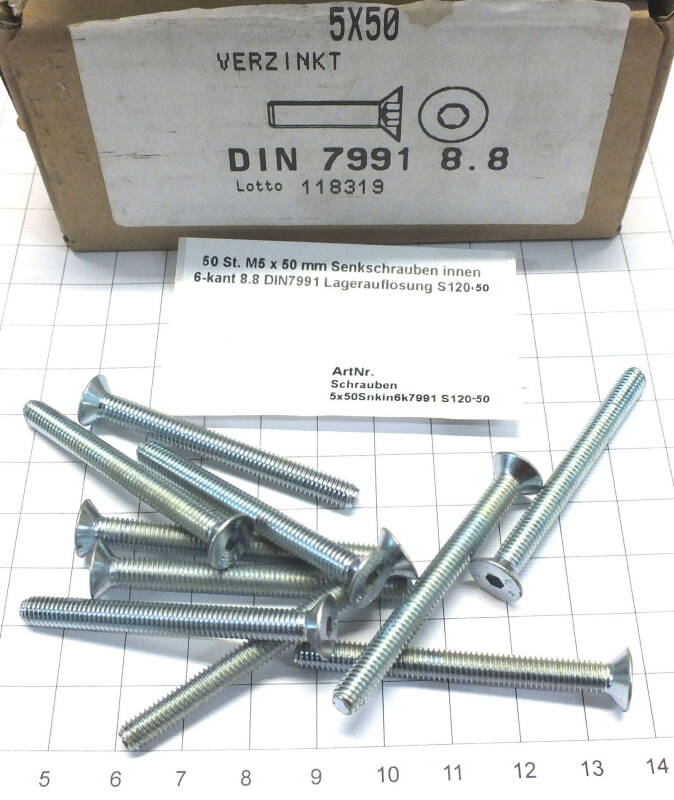 50 St. M5 x 50 mm Senkschrauben innen 6-kant 8.8 DIN7991 Lagerauflösung S120-50