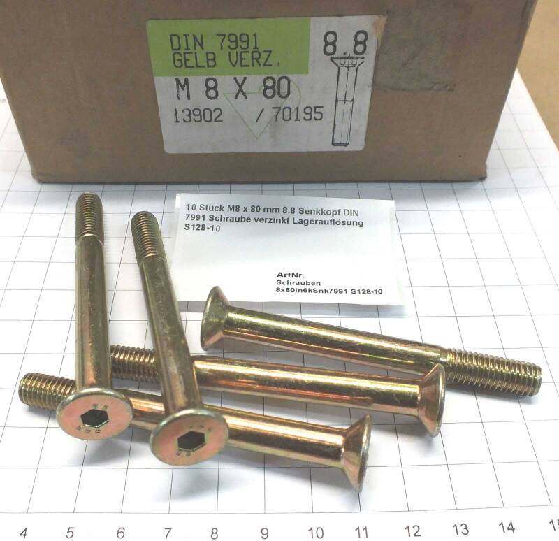10 St. M8 x 80 mm 8.8 Senkkopf DIN 7991 Schraube verzinkt Lagerauflösung S128-10