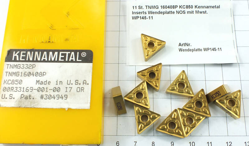 11 St. TNMG 160408P KC850 Kennametal Inserts Wendeplatte NOS  . WP145-11