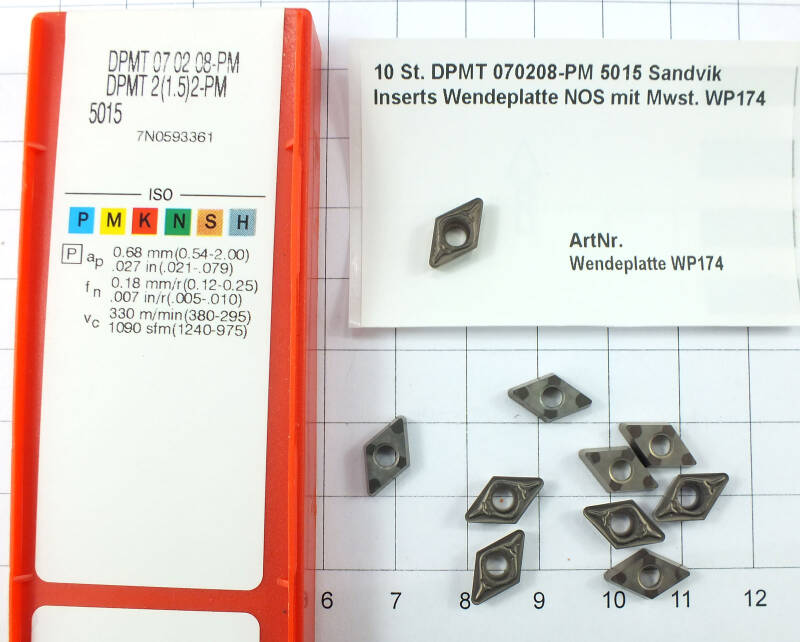 10 St. DPMT 070208-PM 5015 Sandvik Inserts Wendeplatte NOS  . WP174