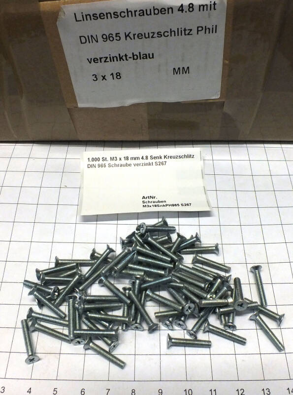 1.000 St. M3 x 18 mm 4.8 Senk Kreuzschlitz DIN 965 Schraube verzinkt S267