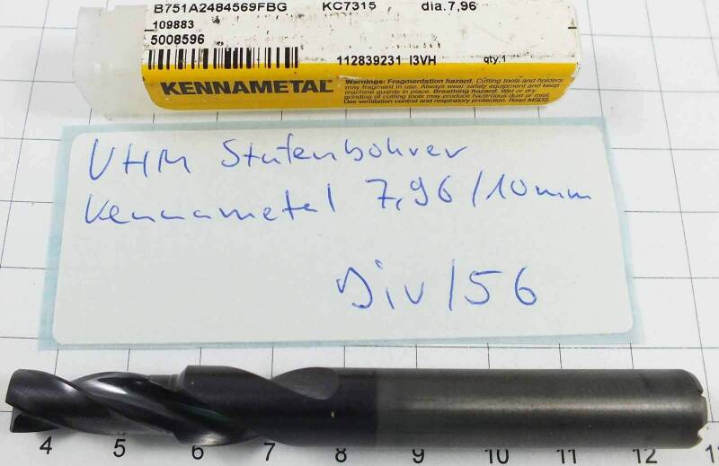 Stufenbohrer 7,96 / 10,0 mm innengekühlt Kennametal VHM KC7315 NOS neu Div/56