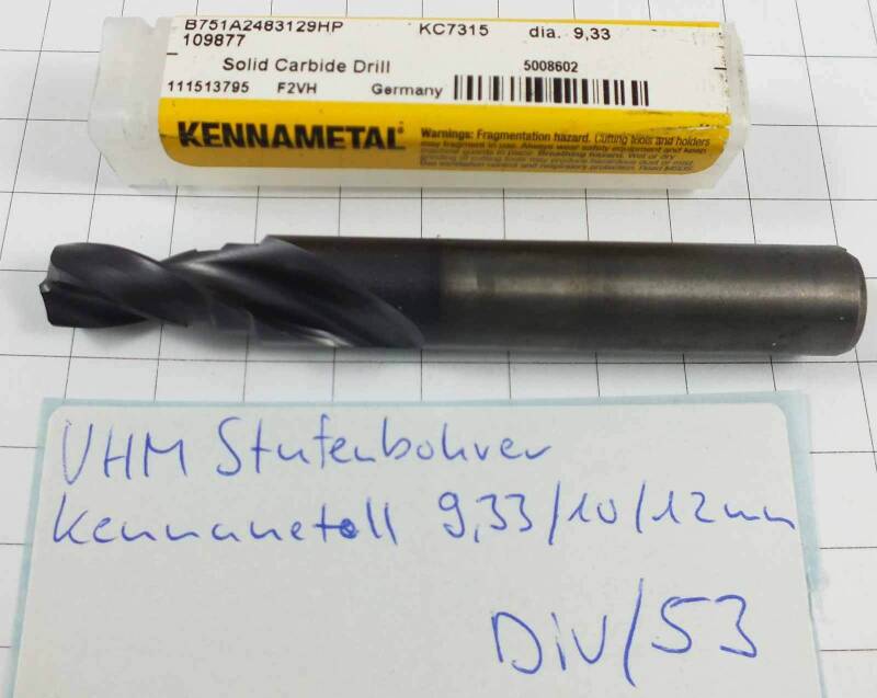 Stufenbohrer 9,33 / 10 / 12 mm innengekühlt Kennametal VHM KC7315 NOS neu Div/53