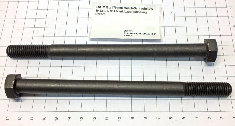 2 St. M12 x 170 mm Masch-Schraube SW 19 8.8 DIN 931 blank Lagerauflösung S286-2