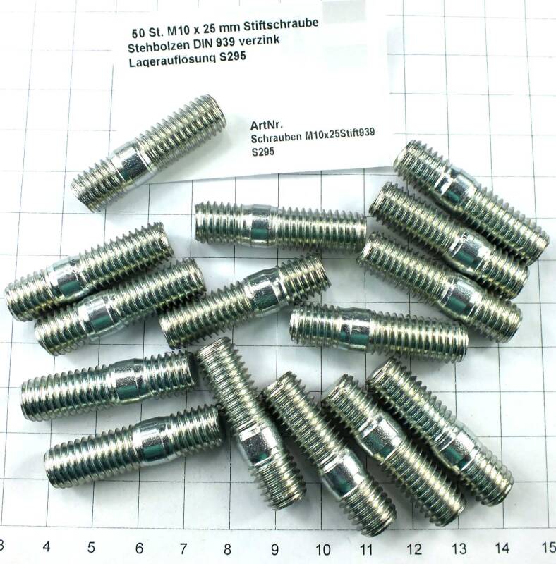 50 St. M10 x 25 mm Stiftschraube Stehbolzen DIN 939 verzinkt Lagerauflösung S295