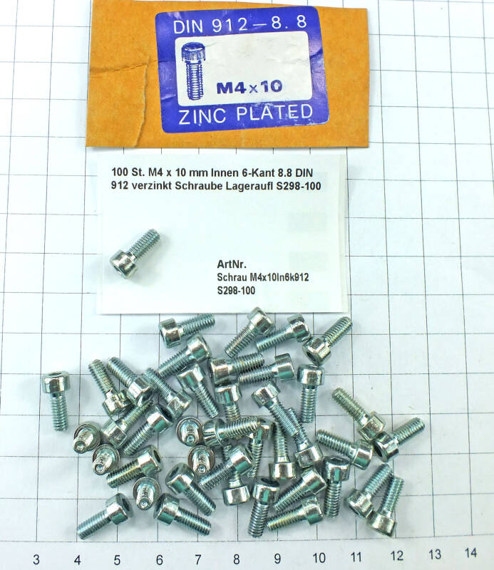 100 St. M4 x 10 mm Innen 6-Kant 8.8 DIN 912 verzinkt Schraube Lageraufl S298-100