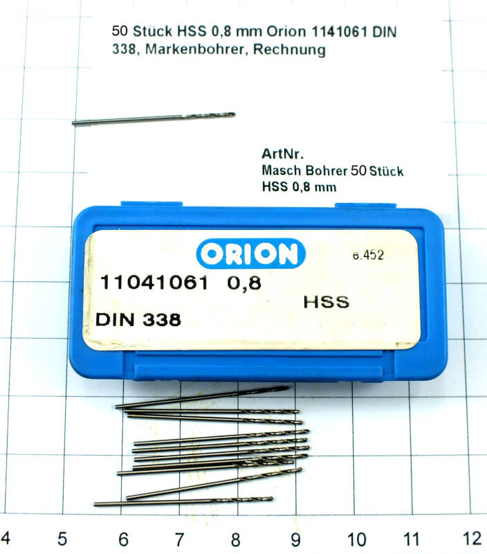 50 St. HSS 0,8 mm  Orion 1141061 DIN 338 Spiralbohrer Markenbohrer  Mwst.