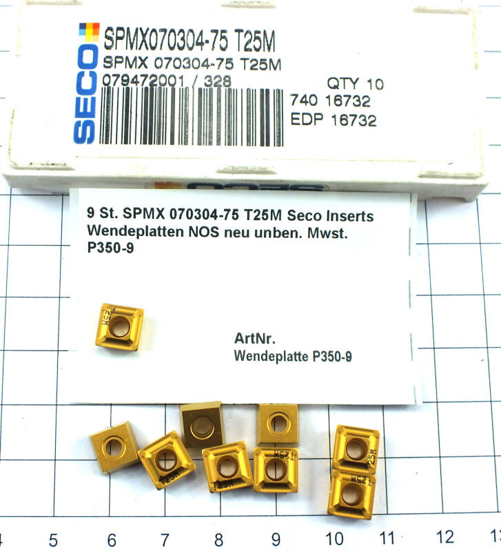 9 St. SPMX 070304-75 T25M Seco Inserts Wendeplatten NOS neu unben. Mwst. P350-9