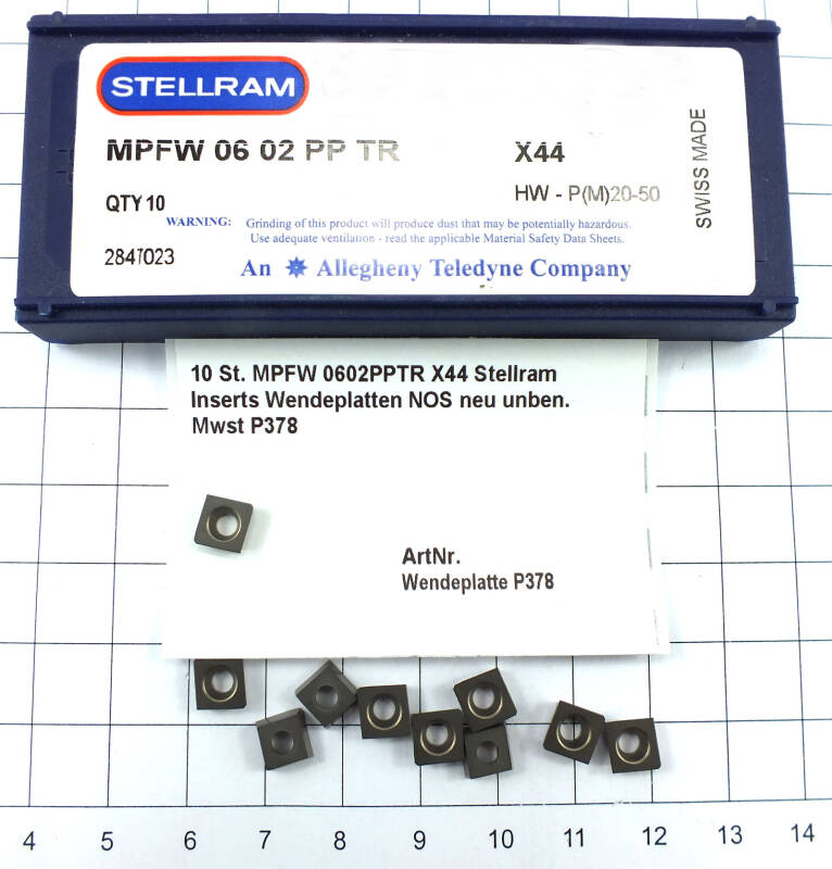 10 St. MPFW 0602PPTR X44 Stellram Inserts Wendeplatten NOS neu unben. Mwst P378