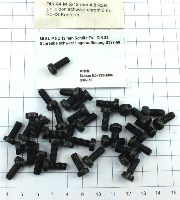 50 St. M5 x 12 mm Schlitz Zyl. DIN 84 Schraube schwarz Lagerauflösung, 6,62  €