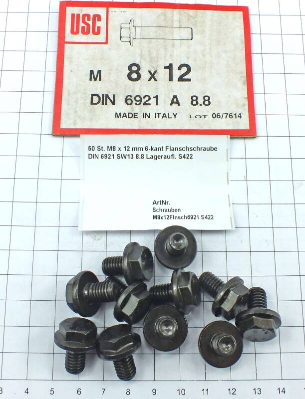 50 St. M8 x 12 mm 6-kant Flanschschraube DIN 6921 SW13 8.8 Lageraufl. S422