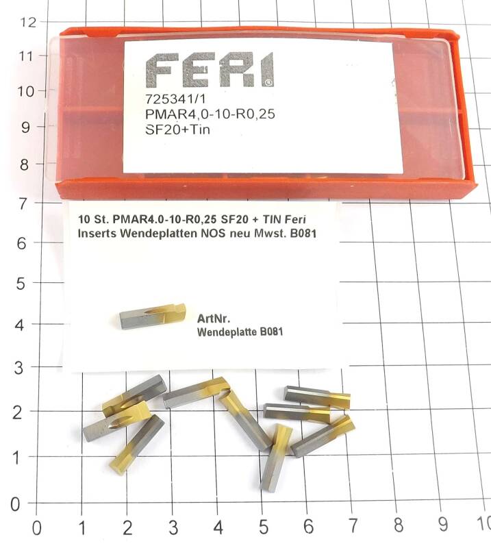 10 St. PMAR4.0-10-R0,25 SF20 + TIN Feri Inserts Wendeplatten NOS neu Mwst. B081