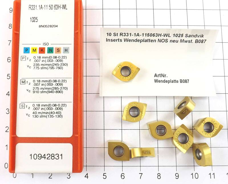 10 St R331-1A-115063H-WL 1025 Sandvik Inserts Wendeplatten NOS neu  . B087