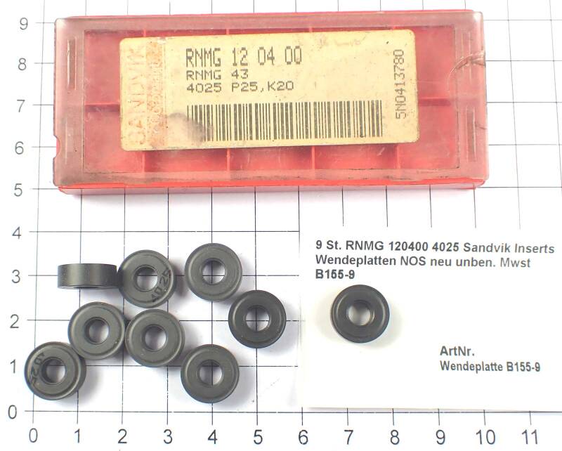 9 St. RNMG 120400 4025 Sandvik Inserts Wendeplatten NOS neu unben.   B155-9