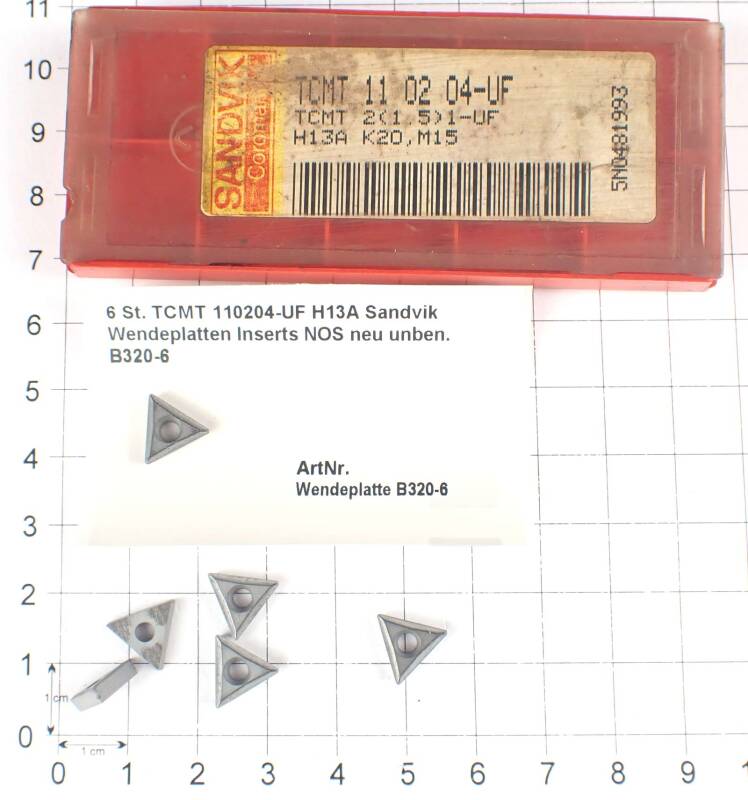 6 St. TCMT 110204-UF H13A Sandvik Wendeplatten Inserts NOS neu unben. B320-6