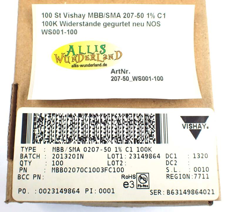 100 St. Vishay MBB/SMA 0207-50 1% C1 100K Widerstände gegurtet neu NOS WS001-100
