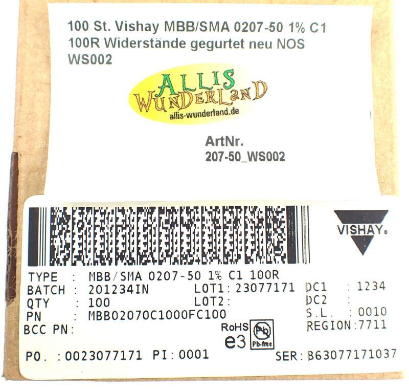 100 St. Vishay MBB/SMA 0207-50 1% C1 100R Widerstände gegurtet neu NOS WS002