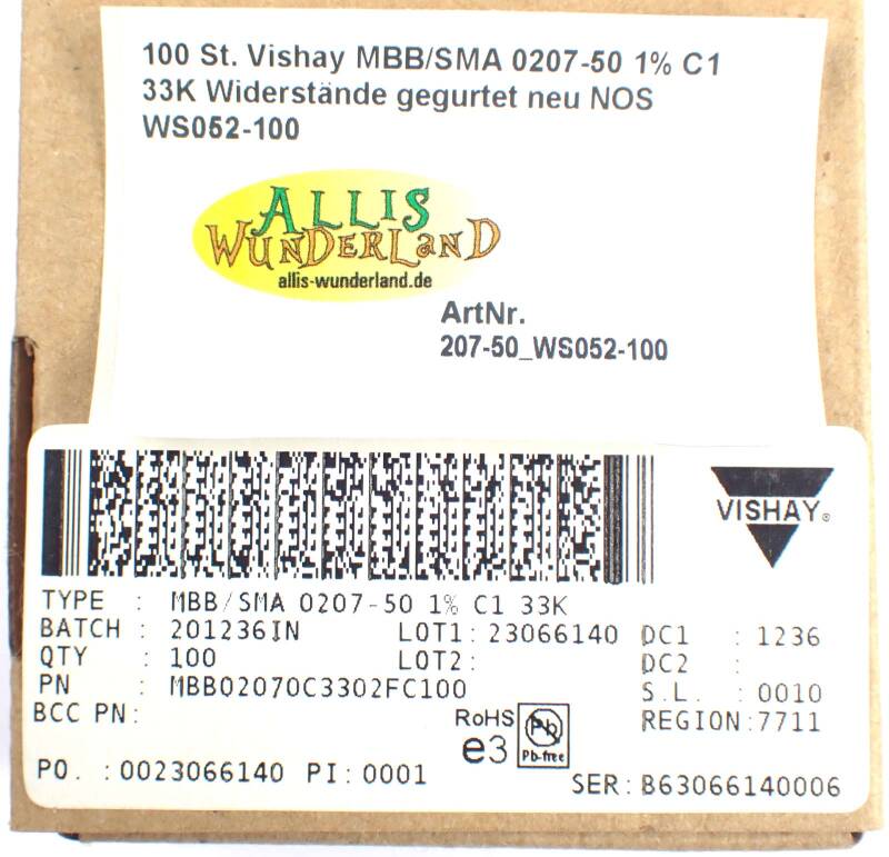 100 St. Vishay MBB/SMA 0207-50 1% C1 33K Widerstände gegurtet neu NOS WS052-100