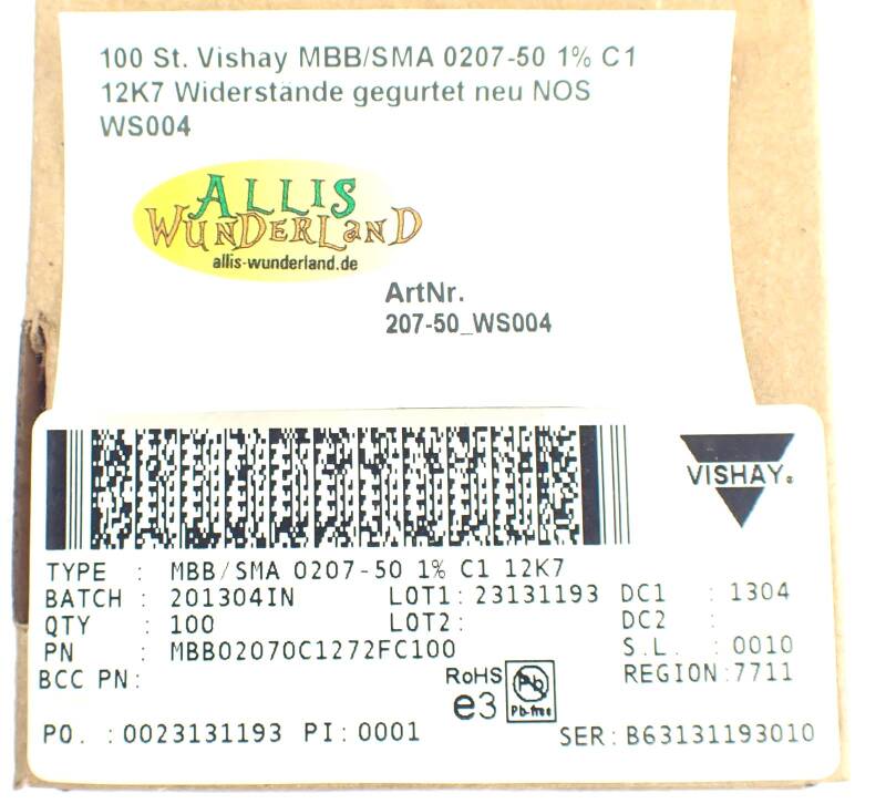 100 St. Vishay MBB/SMA 0207-50 1% C1 12K7 Widerstände gegurtet neu NOS WS004