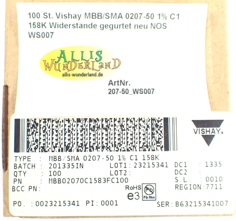 100 St. Vishay MBB/SMA 0207-50 1% C1 158K Widerstände gegurtet neu NOS WS007