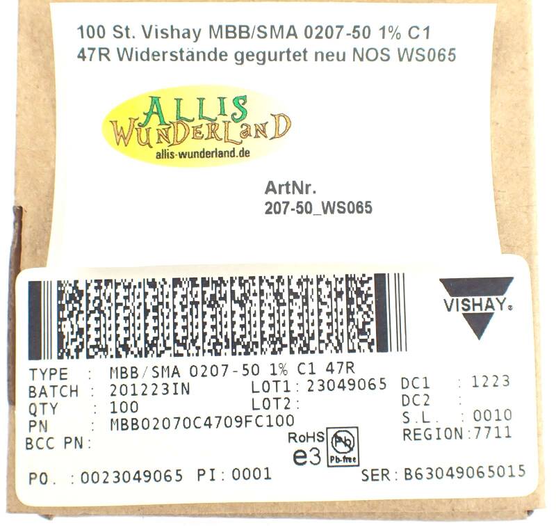100 St. Vishay MBB/SMA 0207-50 1% C1 47R Widerstände gegurtet neu NOS WS065