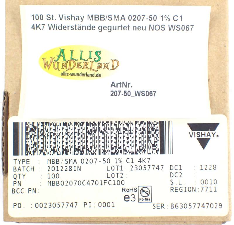 100 St. Vishay MBB/SMA 0207-50 1% C1 4K7 Widerstände gegurtet neu NOS WS067