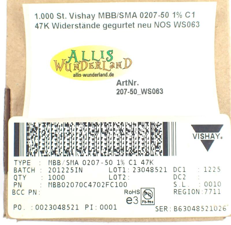 1.000 St. Vishay MBB/SMA 0207-50 1% C1 47K Widerstände gegurtet neu NOS WS063