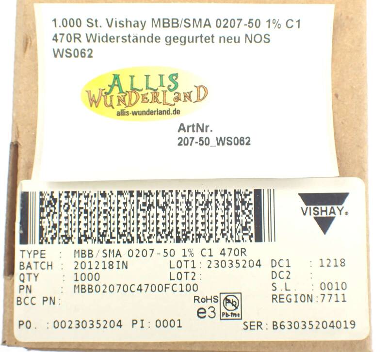 1.000 St. Vishay MBB/SMA 0207-50 1% C1 470R Widerstände gegurtet neu NOS WS062