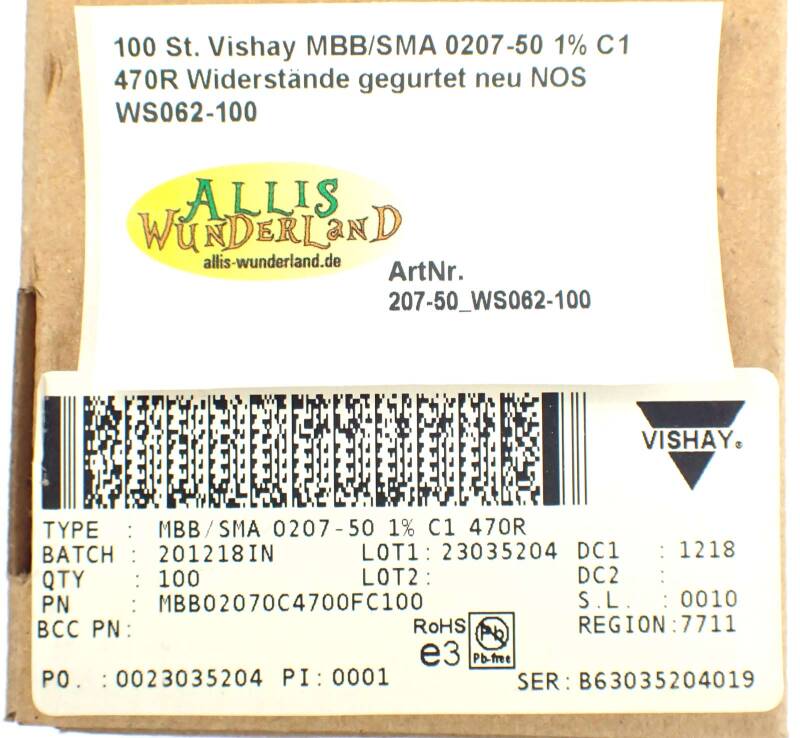 100 St. Vishay MBB/SMA 0207-50 1% C1 470R Widerstände gegurtet neu NOS WS062-100