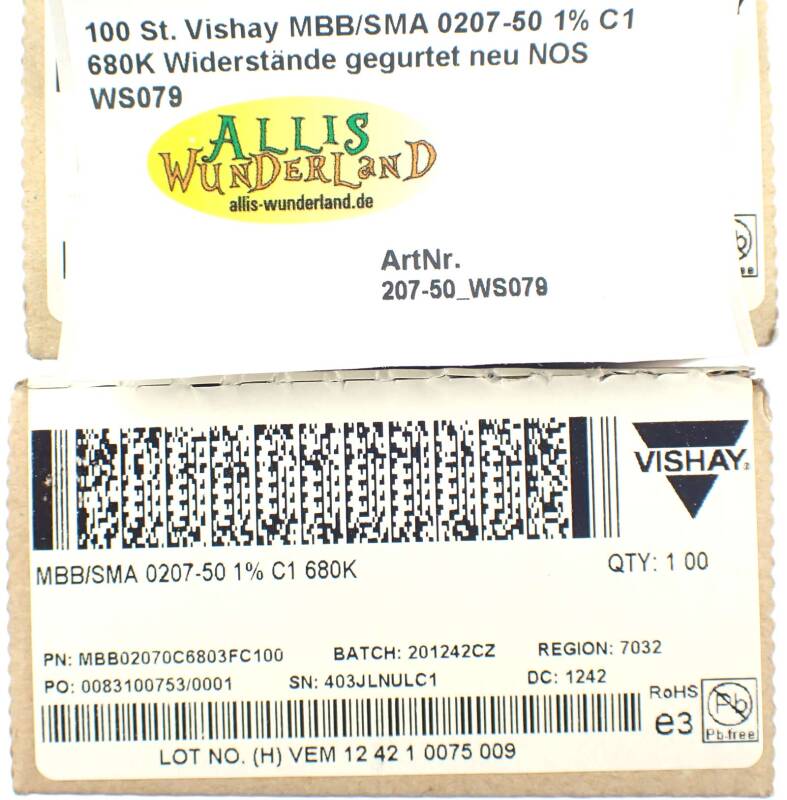 100 St. Vishay MBB/SMA 0207-50 1% C1 680K Widerstände gegurtet neu NOS WS079