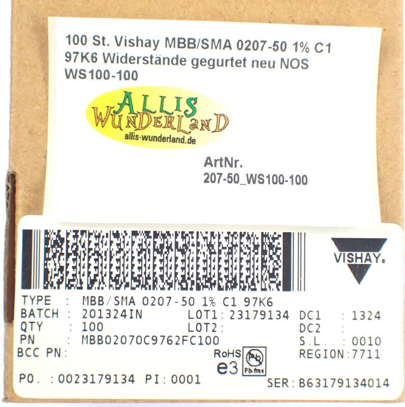 100 St. Vishay MBB/SMA 0207-50 1% C1 97K6 Widerstände gegurtet neu NOS WS100-100
